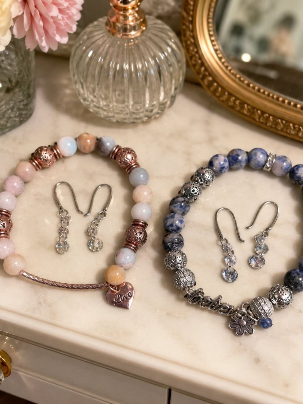 Bundle of 2 Handmade Beaded Bracelet & Earring Sets
